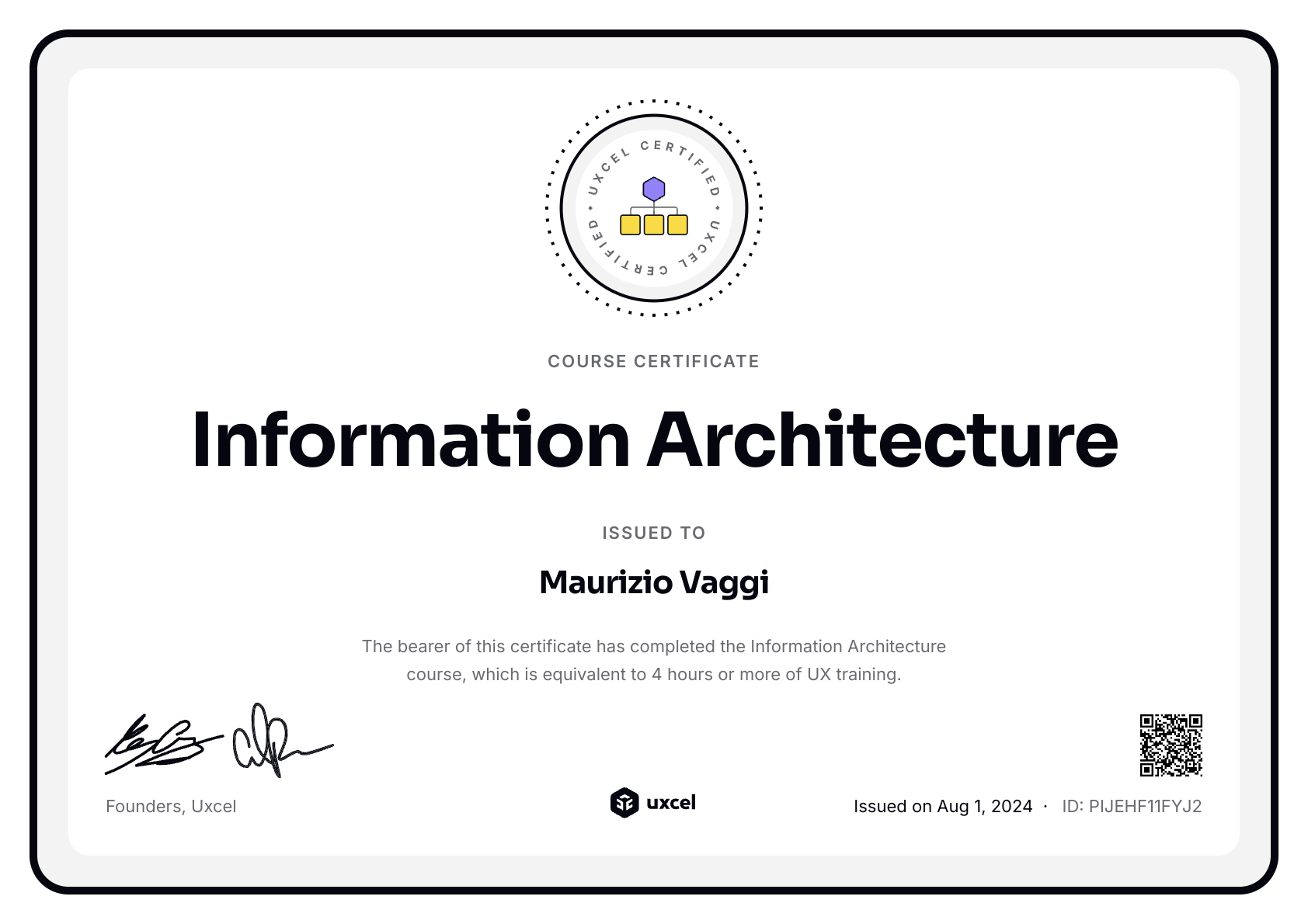Maurizio Vaggi's certificate
